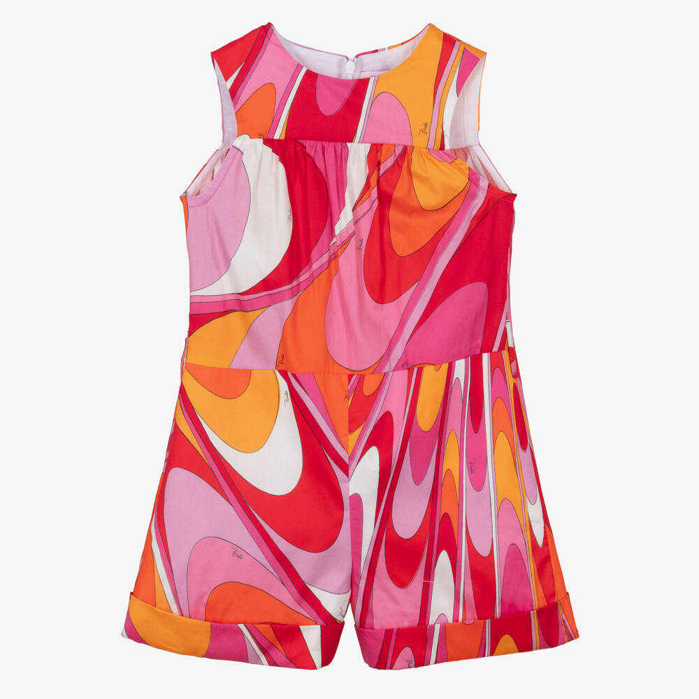 PUCCI-Комбинезон красно-оранжевый с принтом Onde из хлопка для девочек | Childrensalon