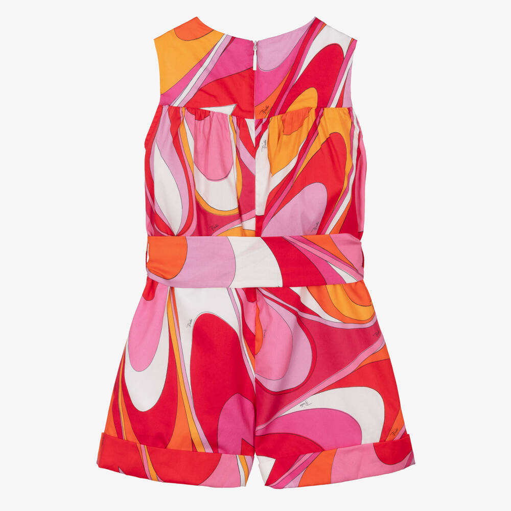 PUCCI-Комбинезон красно-оранжевый с принтом Onde из хлопка для девочек | Childrensalon