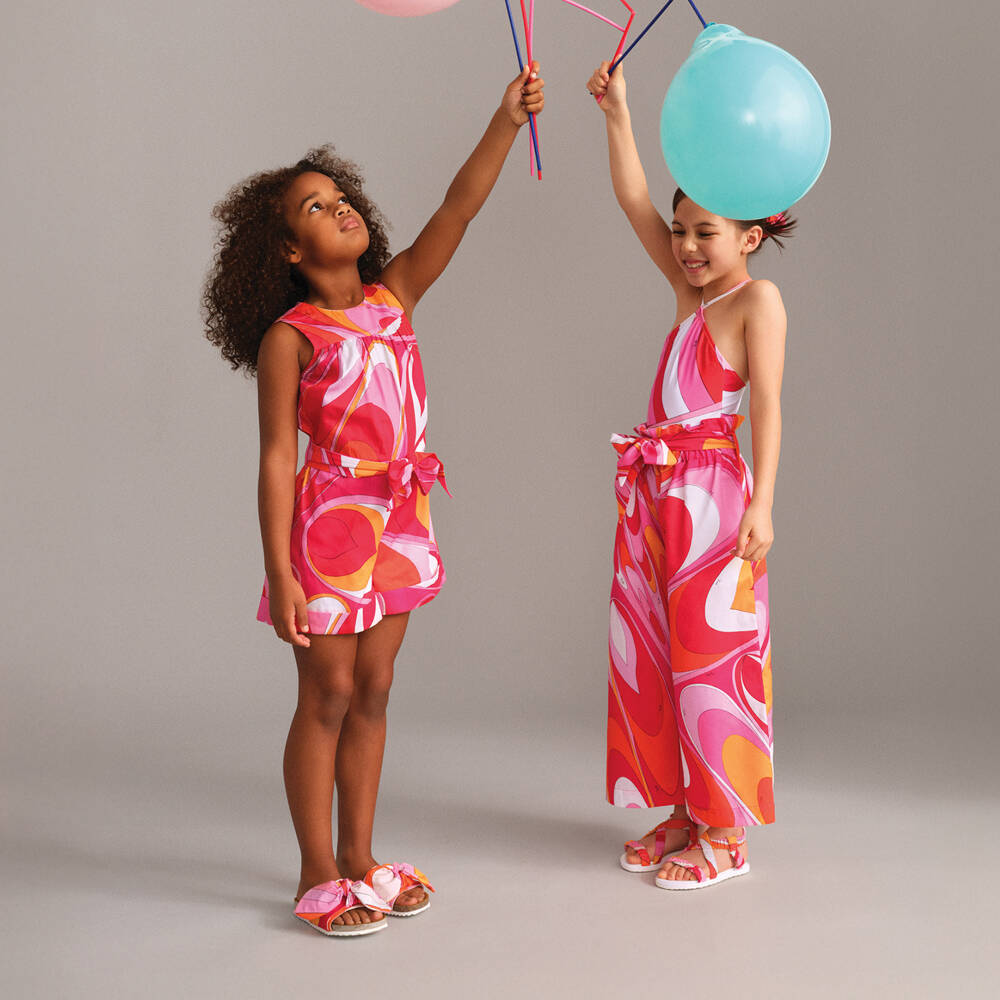 PUCCI-بلايسوت بطبعة أوندي لون أحمر وبرتقالي للبنات | Childrensalon