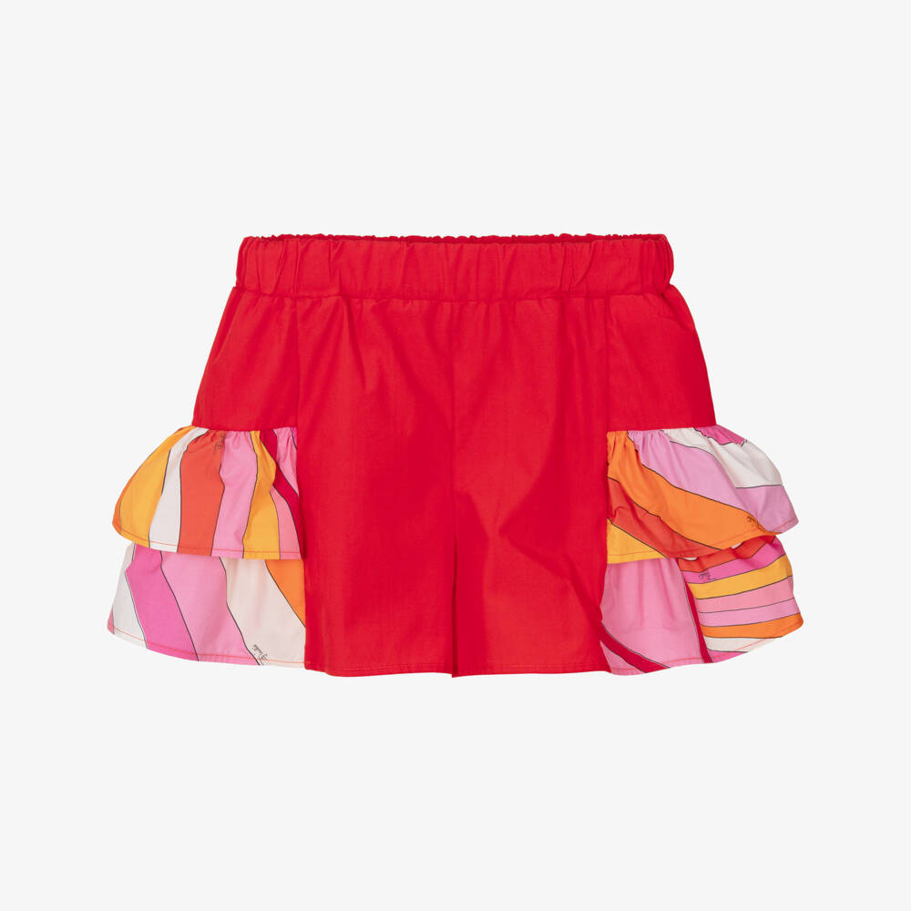 PUCCI-شورت قطن بطبعة أوندي لون أحمر وبرتقالي للبنات | Childrensalon