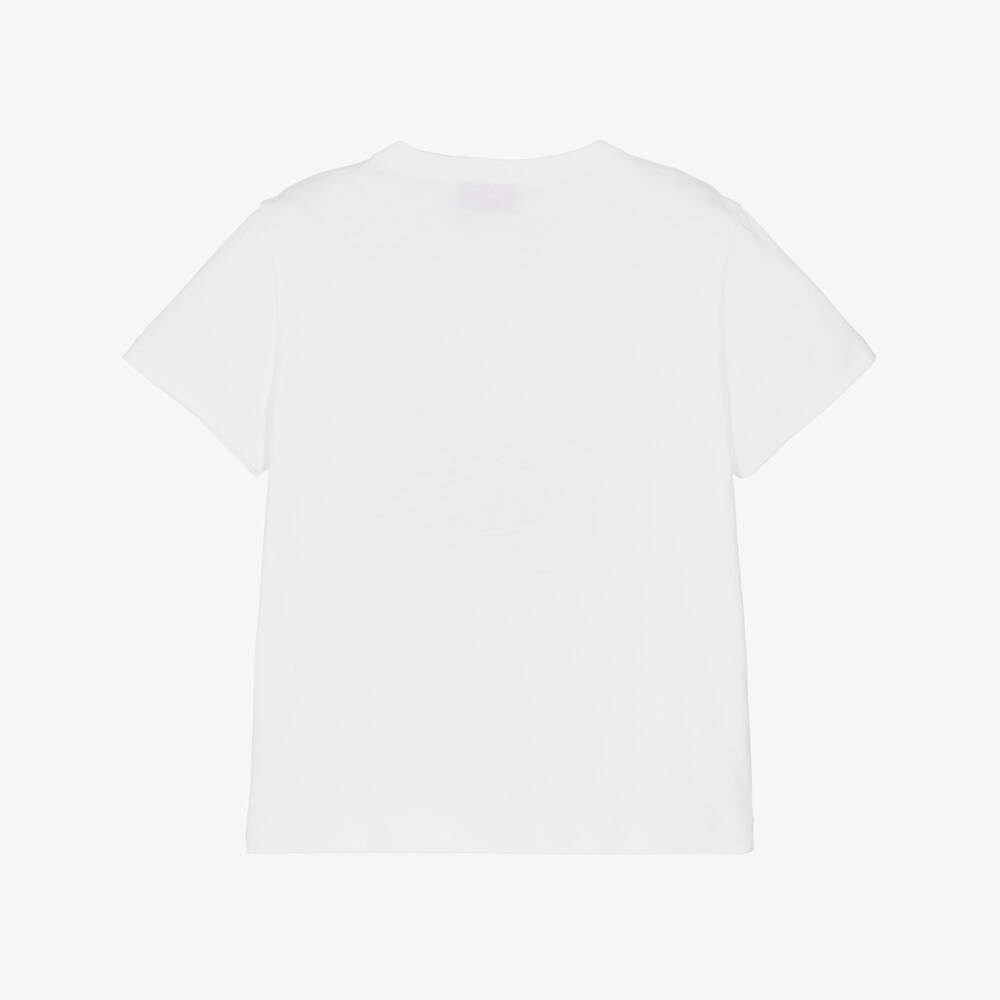 PUCCI-Girls White Cotton Embroidered Fish Motif T-Shirt | Childrensalon