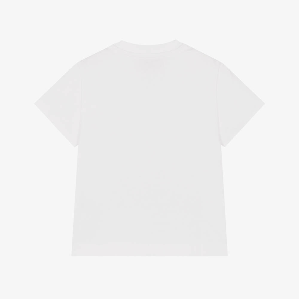 PUCCI-Girls White Cotton T-Shirt with Fish Motif | Childrensalon