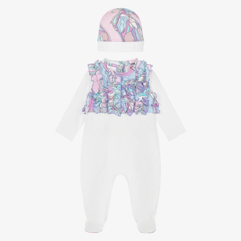 PUCCI-Girls White & Pink Babysuit Gift Set with Orchidee Print  | Childrensalon