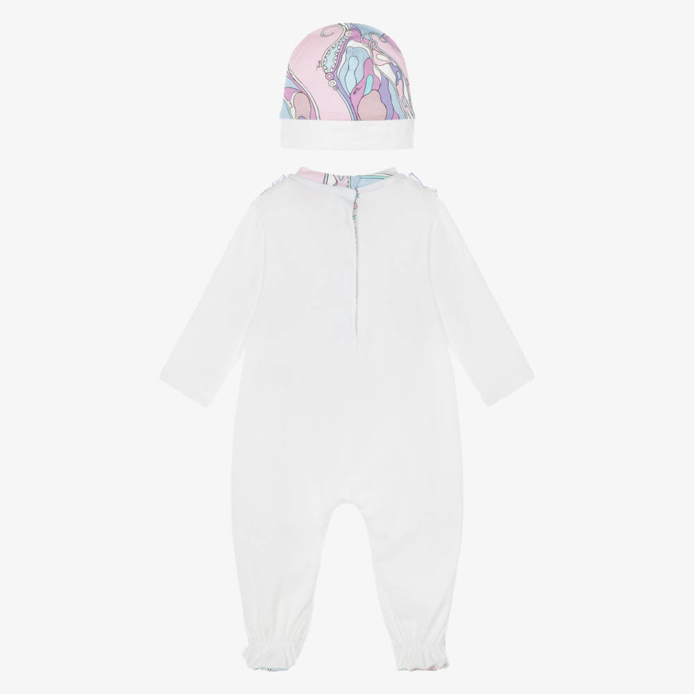 PUCCI-Girls White & Pink Babysuit Gift Set with Orchidee Print | Childrensalon