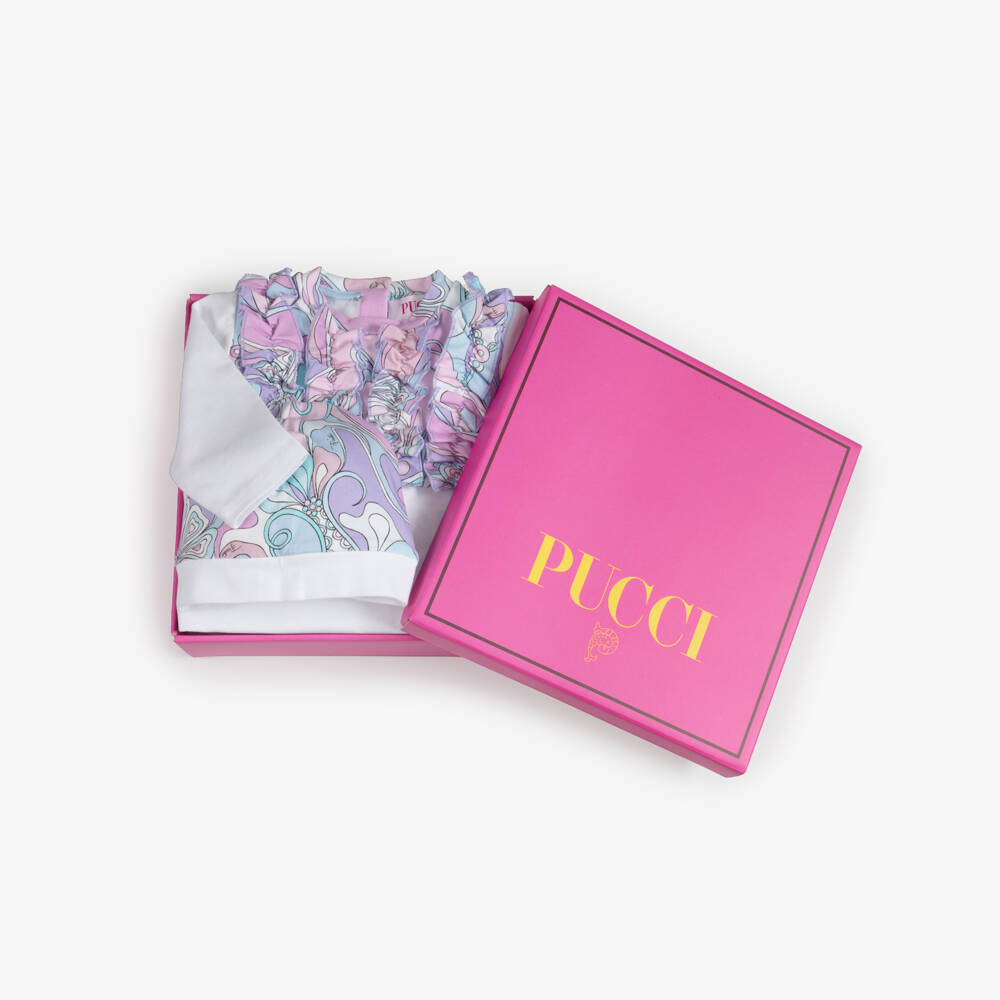 PUCCI-Girls White & Pink Babysuit Gift Set with Orchidee Print | Childrensalon