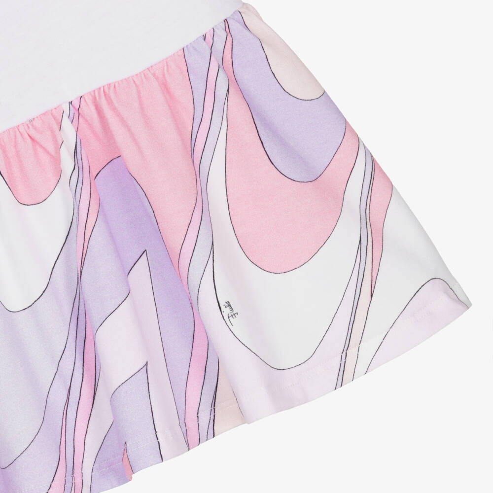 PUCCI-Girls White & Pink Cotton Jersey Onde Print Dress  | Childrensalon