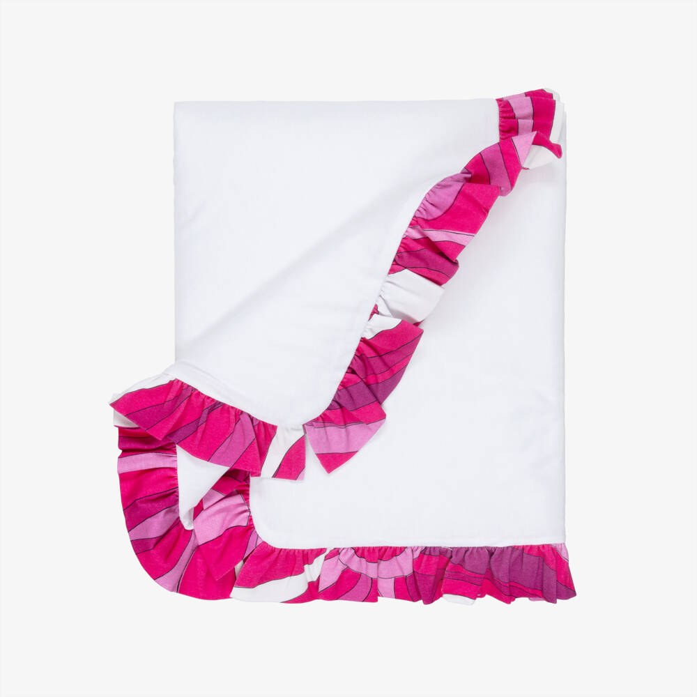 PUCCI-Girls White & Pink Marmo Print Padded Blanket (86cm) | Childrensalon
