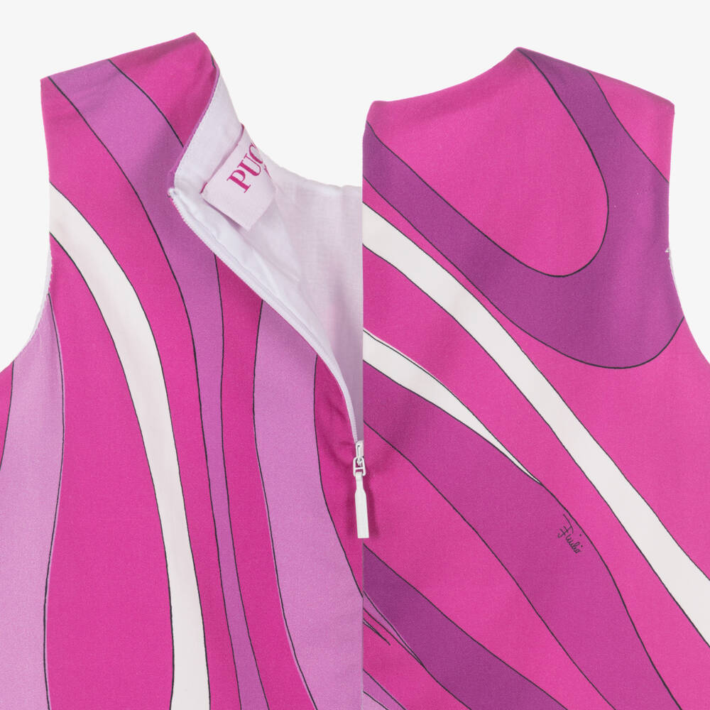 PUCCI-فستان بدون أكمام بطبعة مارمو لون أبيض وزهري للبنات | Childrensalon