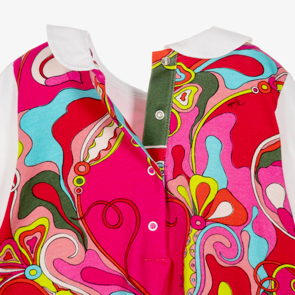 PUCCI-Girls White & Pink Orchidee Print Babysuit Gift Set | Childrensalon