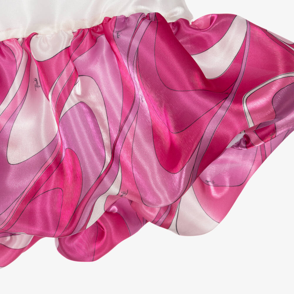 PUCCI-Girls White & Pink Satin Marmo Print Dress | Childrensalon