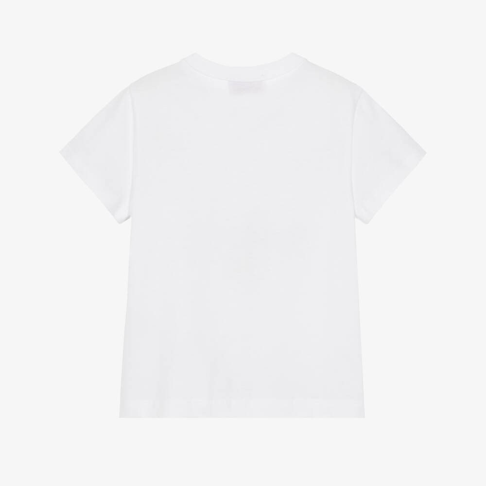 PUCCI-Girls White T-Shirt with Vibrant Logo Print | Childrensalon