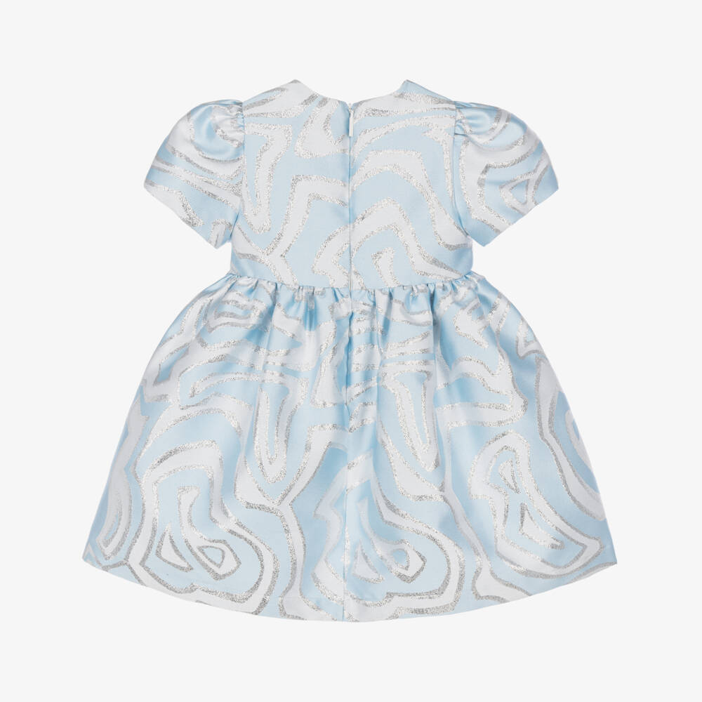 PUCCI-Little Girls Blue & Silver Labirinto Print Dress | Childrensalon