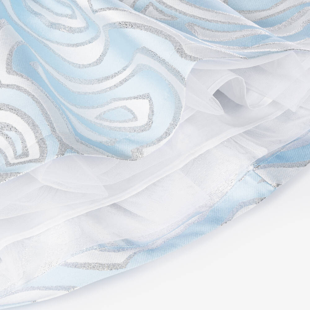 PUCCI-Little Girls Blue & Silver Labirinto Print Dress | Childrensalon