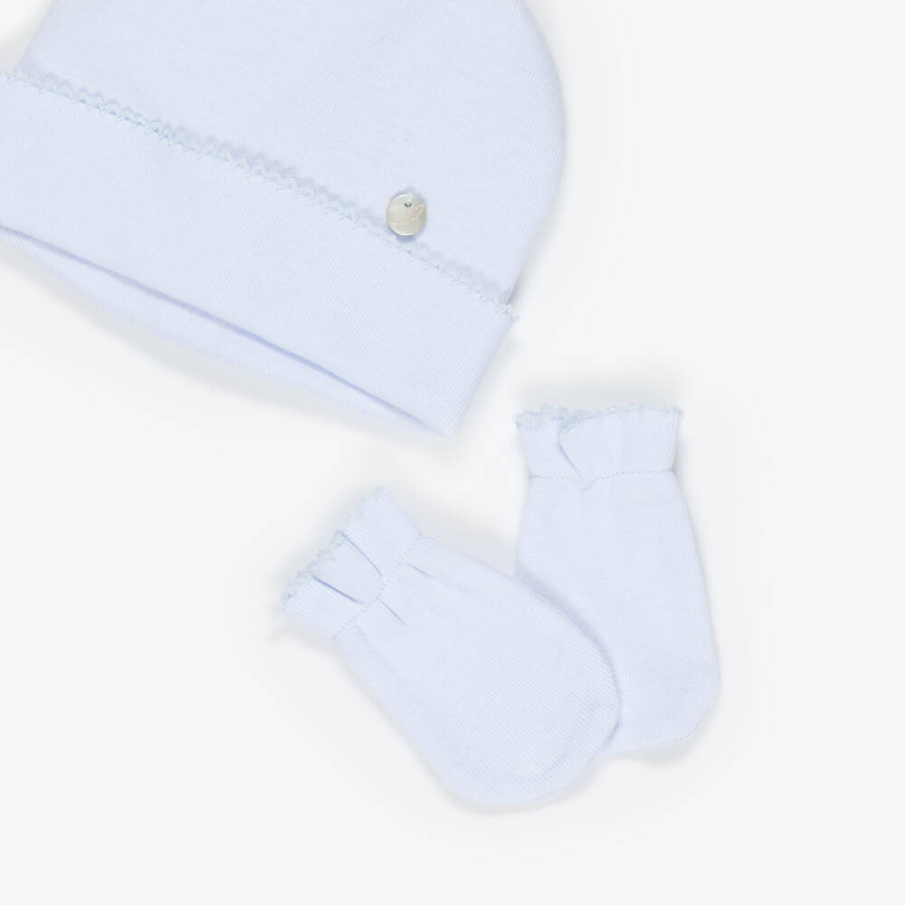 Pureté Du... Bébé-Baby Boys Blue Layette Hat & Mittens | Childrensalon