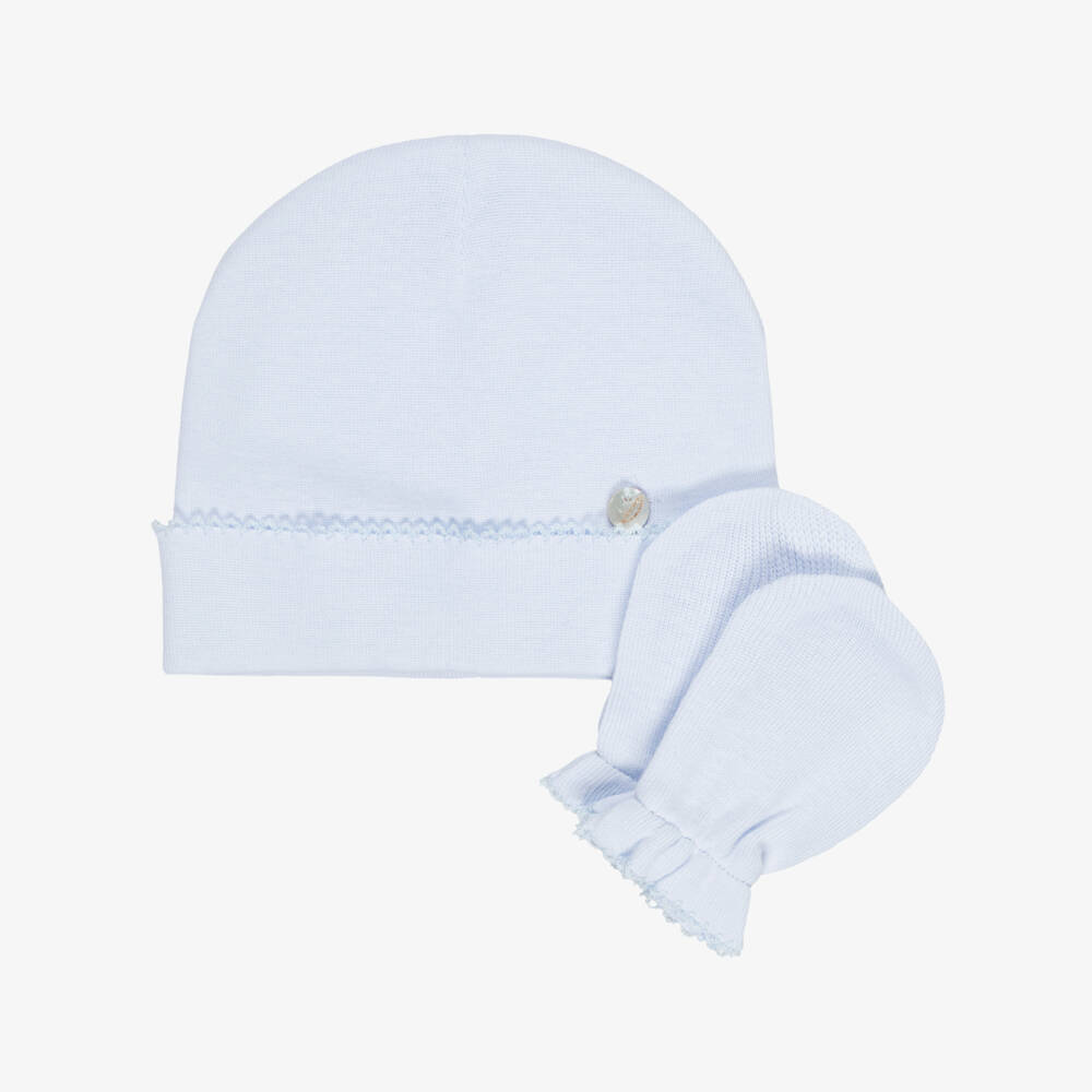 Pureté Du... Bébé-Baby Boys Blue Layette Hat & Mittens  | Childrensalon