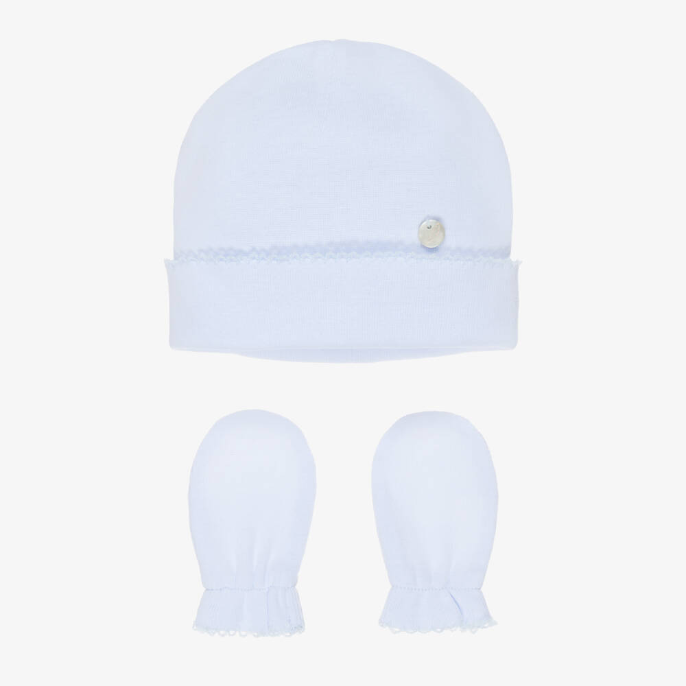 Pureté Du... Bébé-Baby Boys Blue Layette Hat & Mittens  | Childrensalon