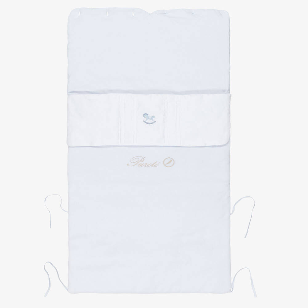 Pureté Du... Bébé-Baby Boys Blue Rocking Horse Embroidered Velour Nest (90cm) | Childrensalon