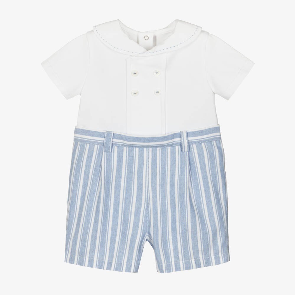 Pureté Du... Bébé-Baby Boys Blue & White Striped Cotton Shortie | Childrensalon