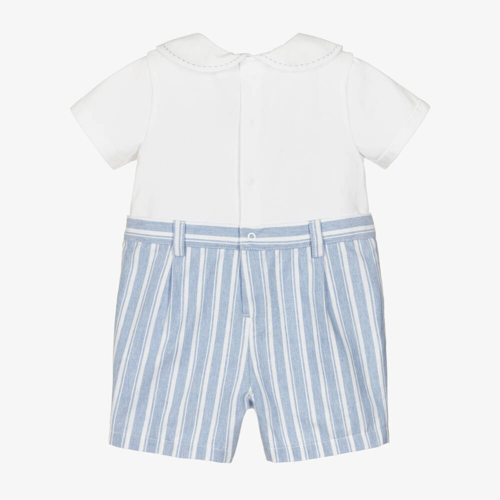 Pureté Du... Bébé-Baby Boys Blue & White Striped Cotton Shortie | Childrensalon