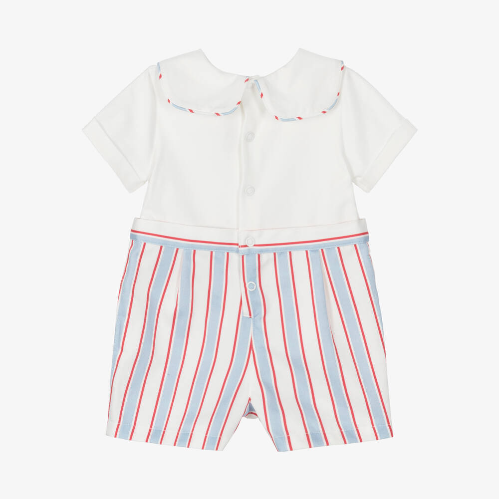 Pureté Du... Bébé-Baby Boys Ivory & Blue Stripe Cotton Sailor Shortie | Childrensalon
