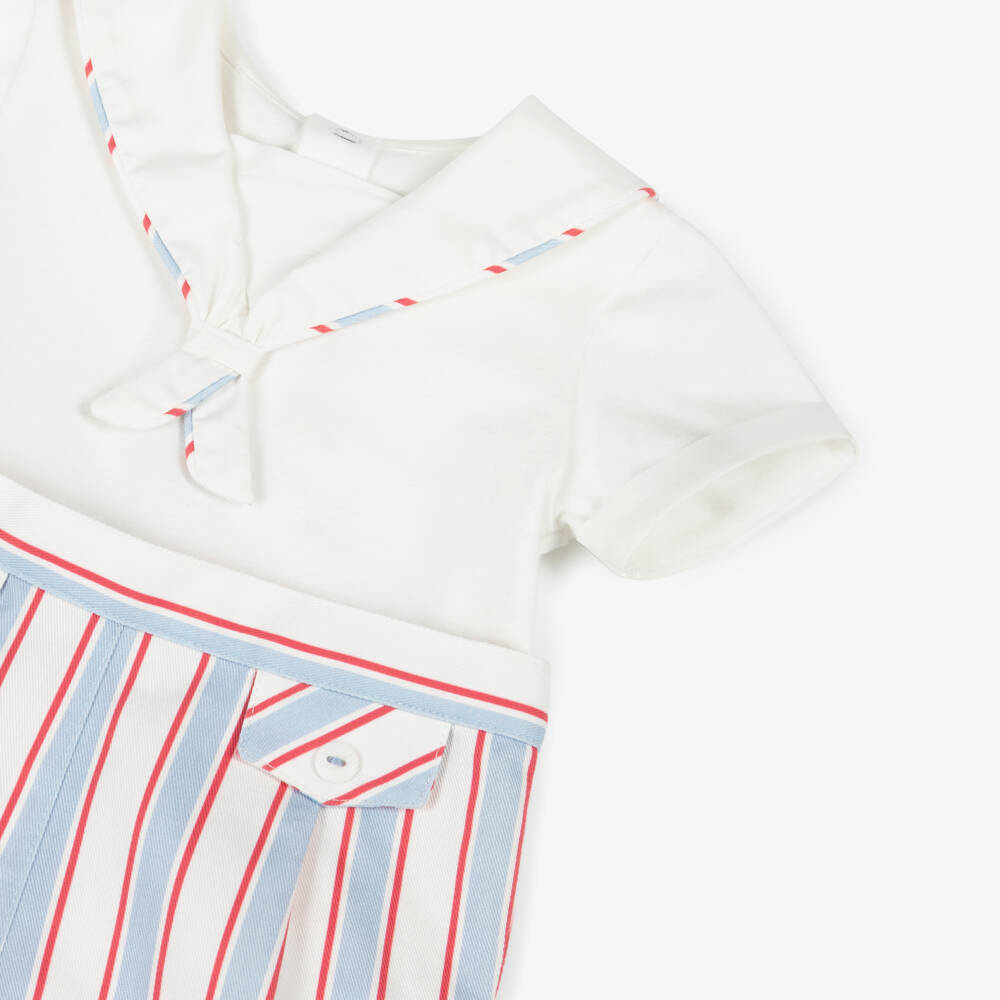 Pureté Du... Bébé-Baby Boys Ivory & Blue Stripe Cotton Sailor Shortie | Childrensalon