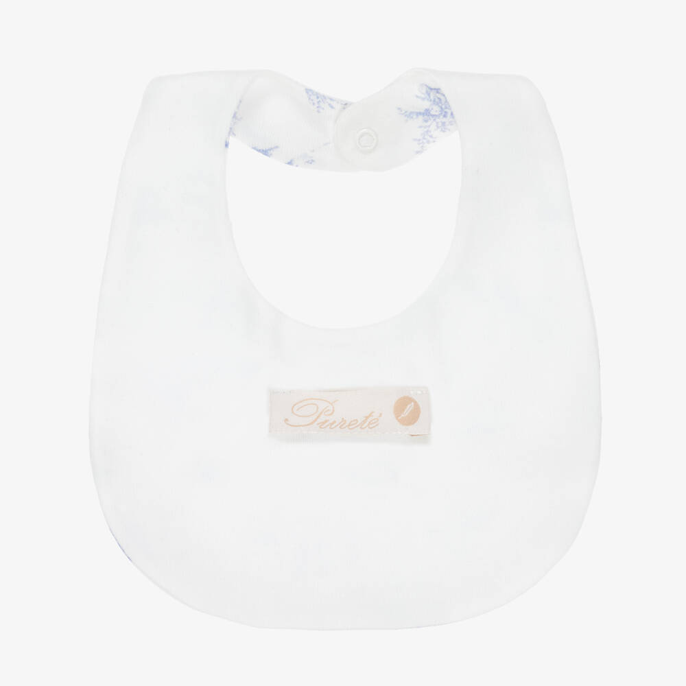 Pureté Du... Bébé-Baby Boys Ivory & Blue Toile De Jouy Cotton Bib | Childrensalon