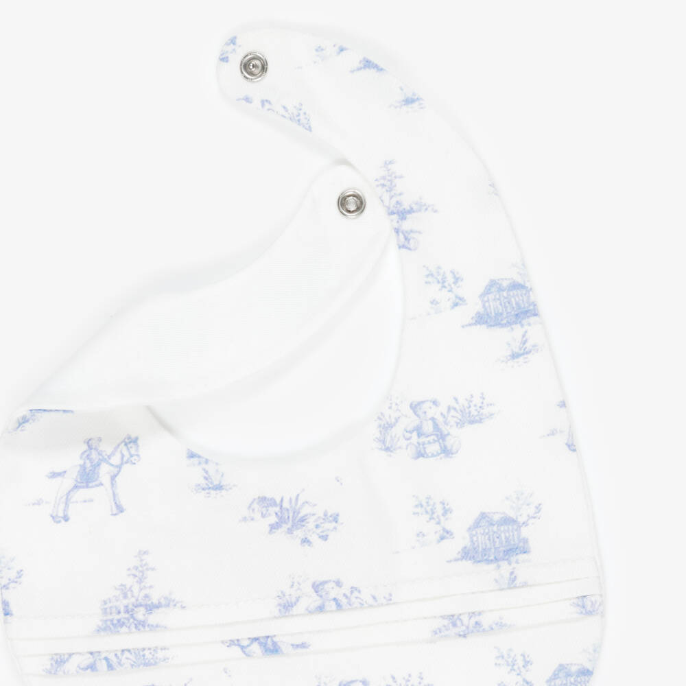 Pureté Du... Bébé-Baby Boys Ivory & Blue Toile De Jouy Cotton Bib | Childrensalon