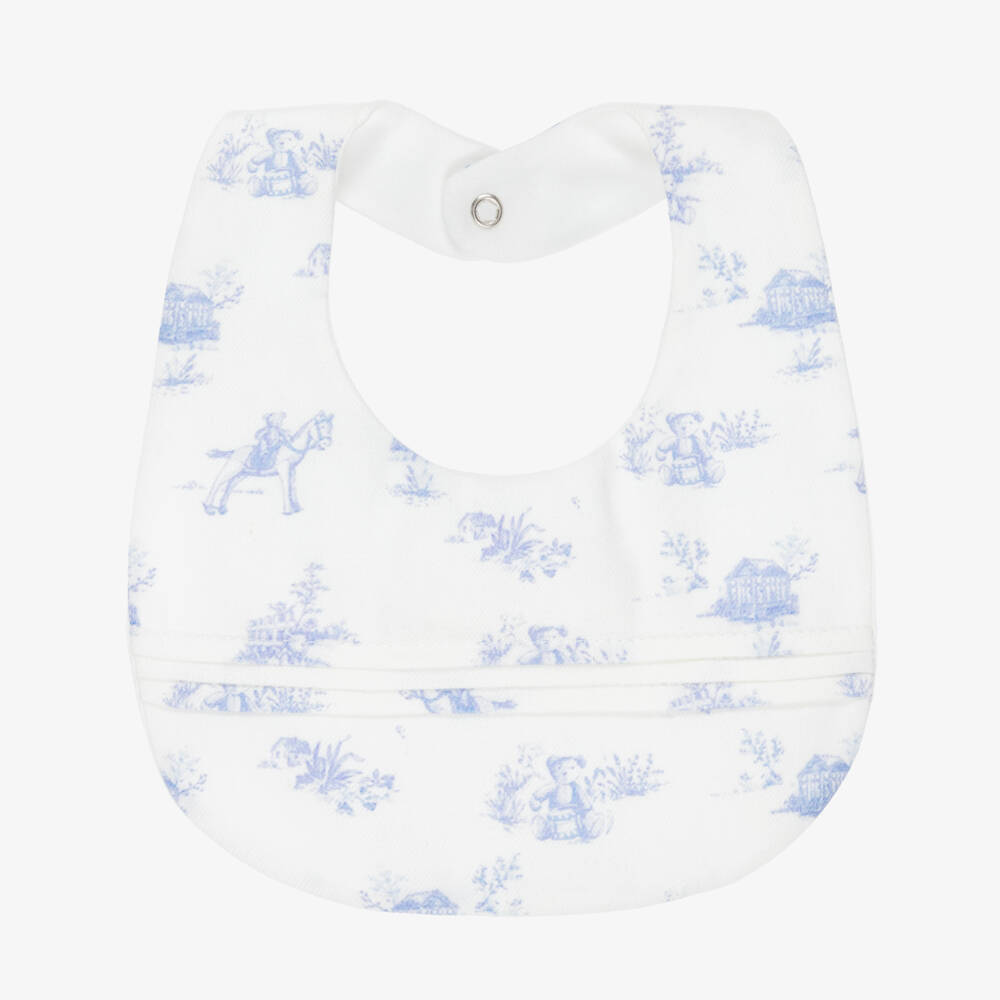 Pureté Du... Bébé-Baby Boys Ivory & Blue Toile De Jouy Cotton Bib | Childrensalon