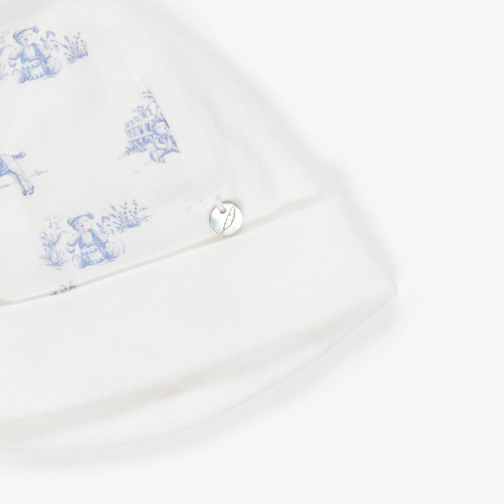 Pureté Du... Bébé-Baby Boys Ivory & Blue Toile De Jouy Layette Hat | Childrensalon