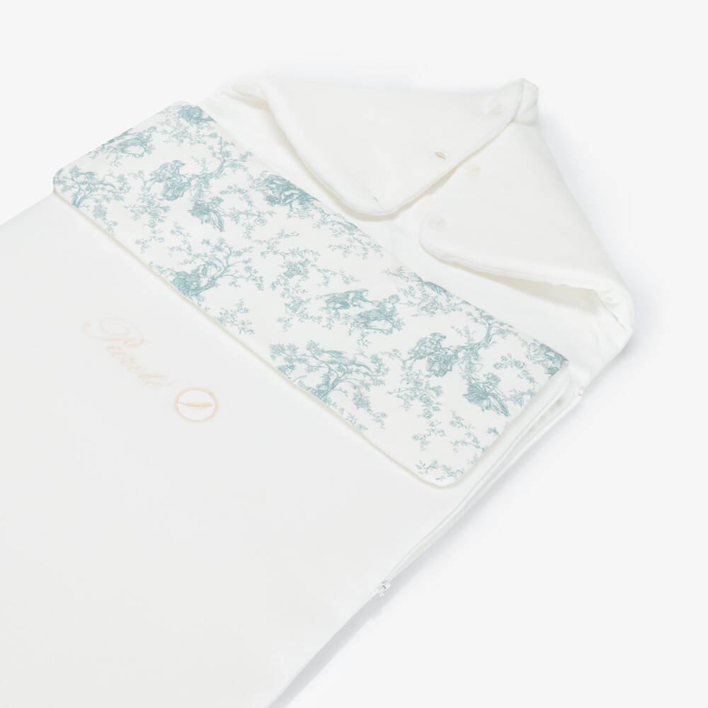 Pureté Du... Bébé-Baby Boys Ivory Velour & Green Toile De Jouy Nest  (90cm) | Childrensalon