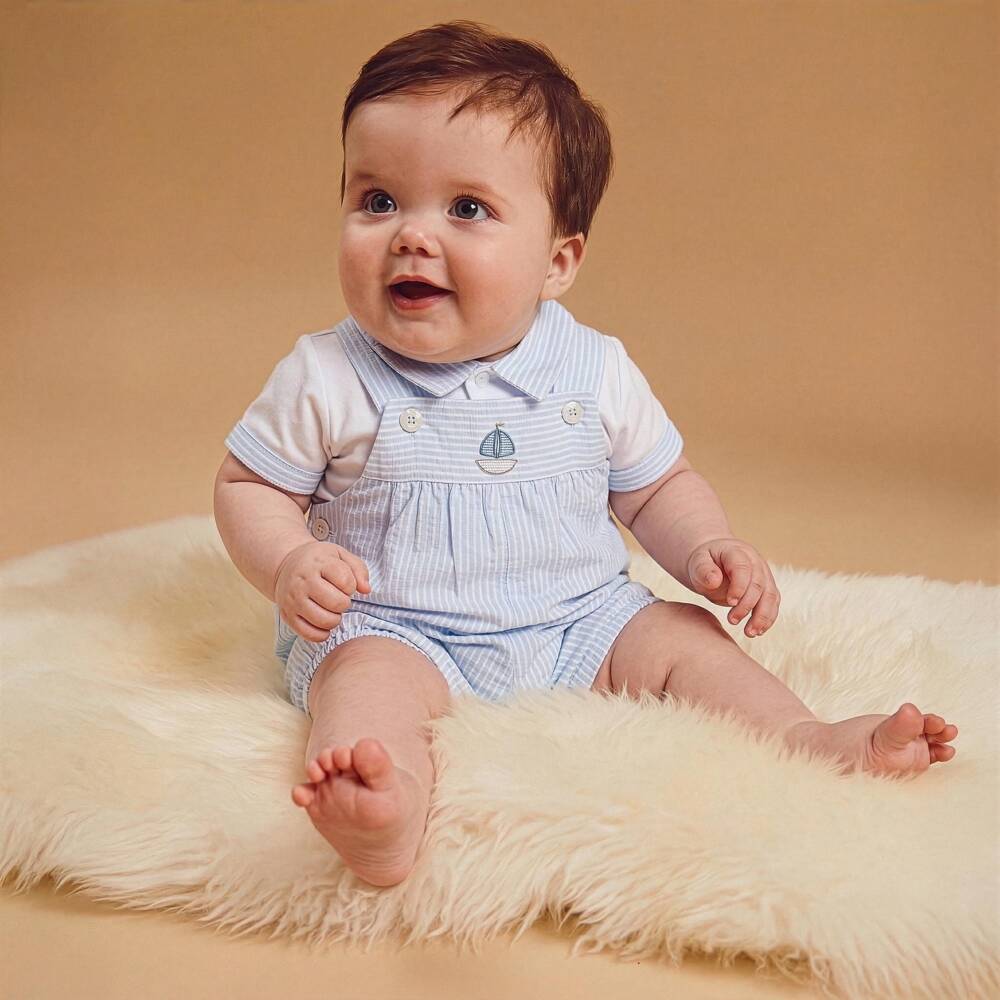 Pureté Du... Bébé-Baby Boys Pale Blue Striped Dungaree Set | Childrensalon