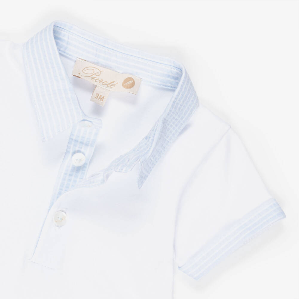 Pureté Du... Bébé-Baby Boys Pale Blue Striped Dungaree Set | Childrensalon