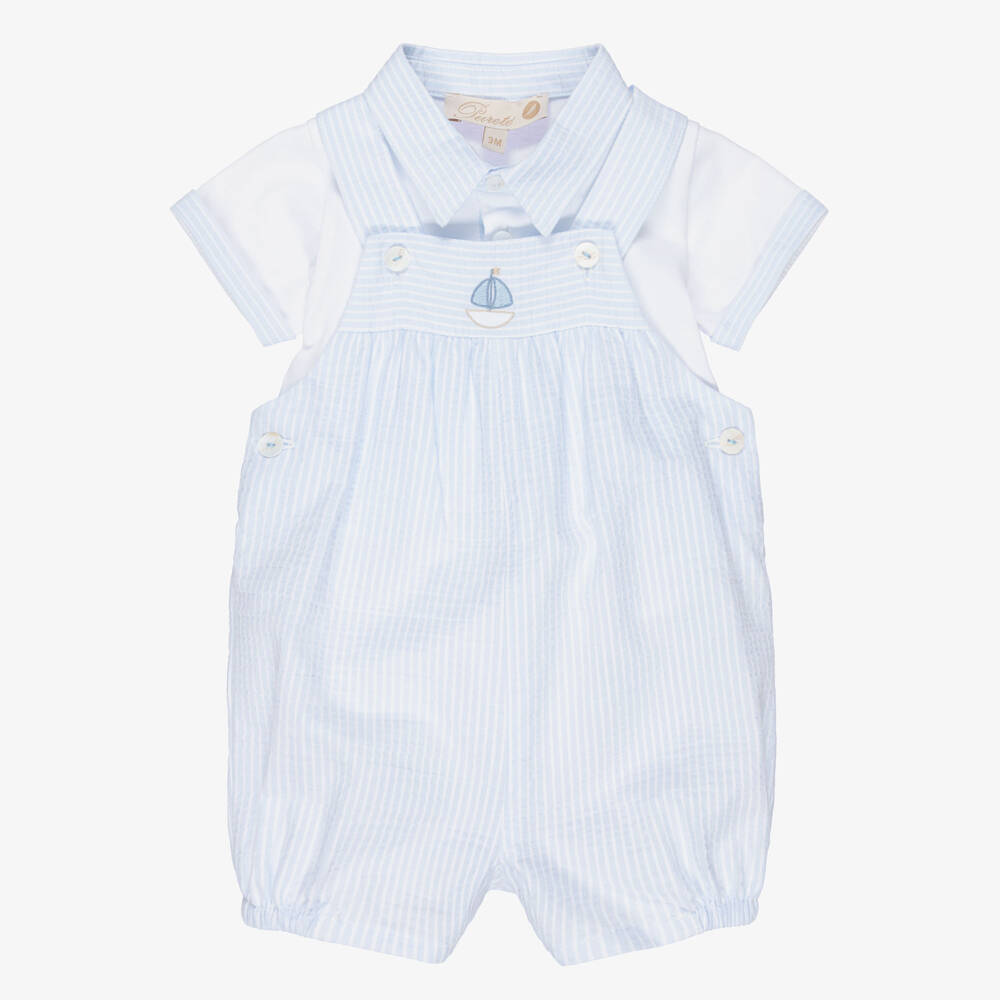 Pureté Du... Bébé-Baby Boys Pale Blue Striped Dungaree Set | Childrensalon