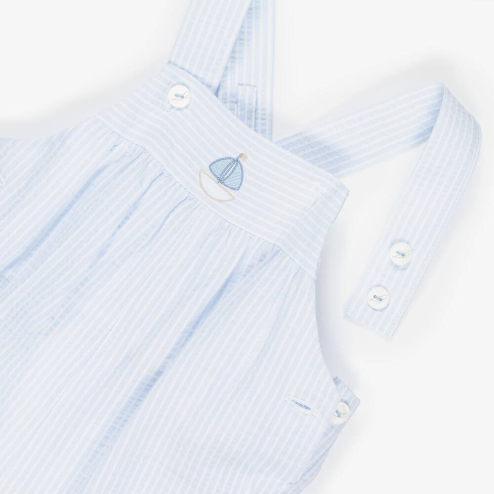 Pureté Du... Bébé-Baby Boys Pale Blue Striped Dungaree Set | Childrensalon