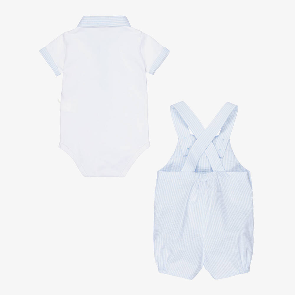 Pureté Du... Bébé-Baby Boys Pale Blue Striped Dungaree Set | Childrensalon