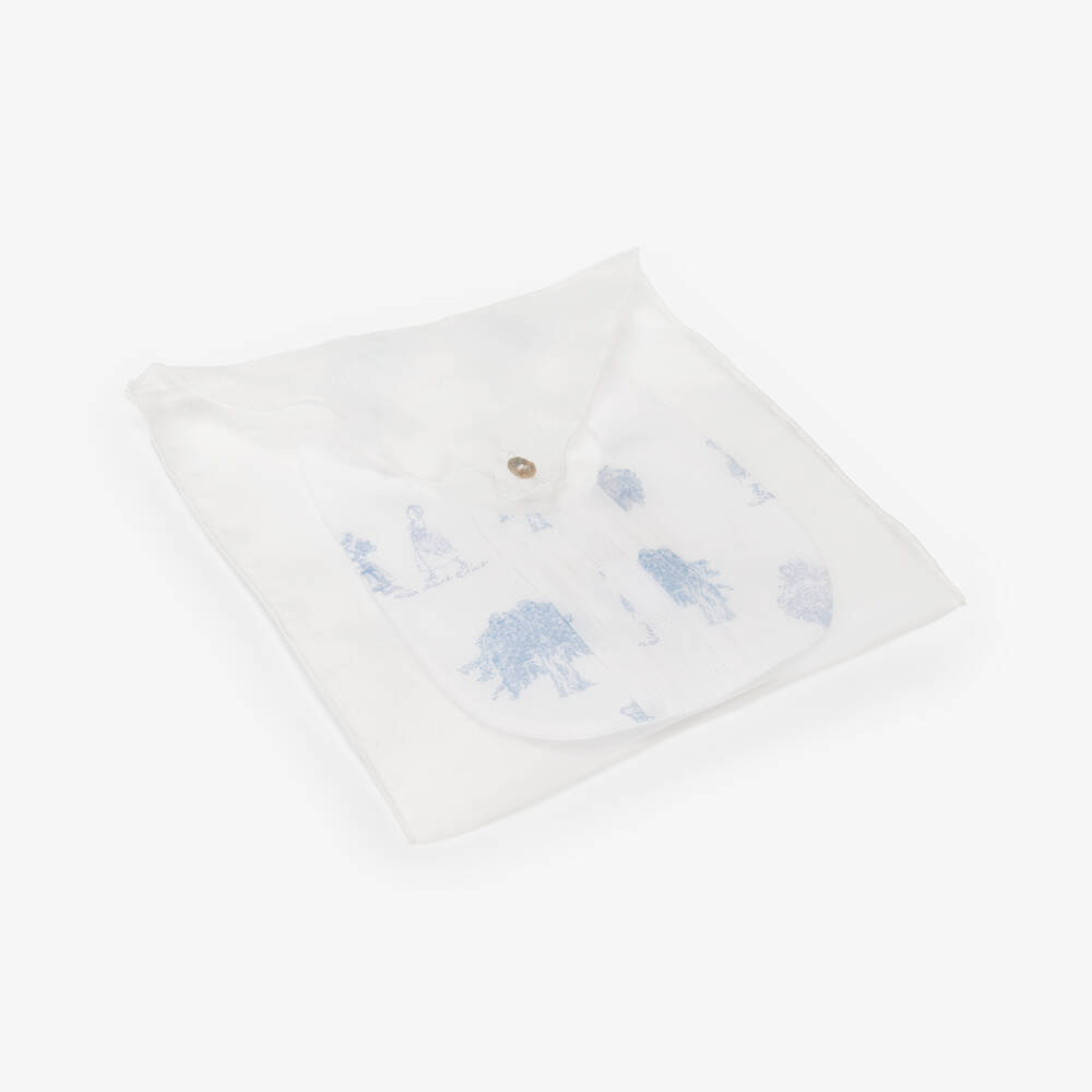Pureté Du... Bébé-Baby Boys White & Blue Cotton Toile De Jouy Bib | Childrensalon