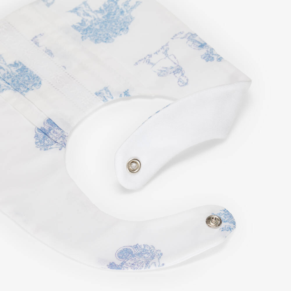 Pureté Du... Bébé-Baby Boys White & Blue Cotton Toile De Jouy Bib | Childrensalon
