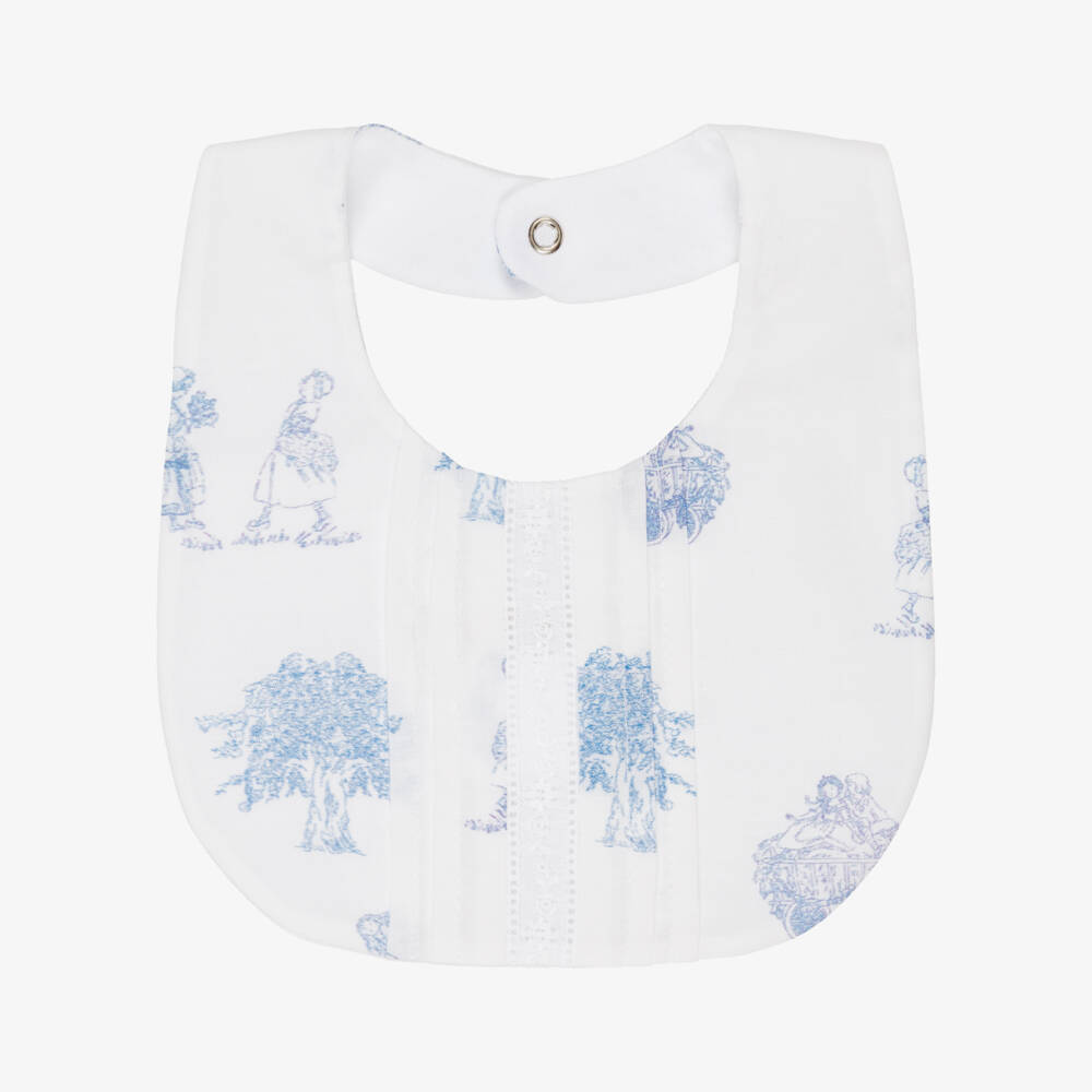 Pureté Du... Bébé-Baby Boys White & Blue Cotton Toile De Jouy Bib | Childrensalon