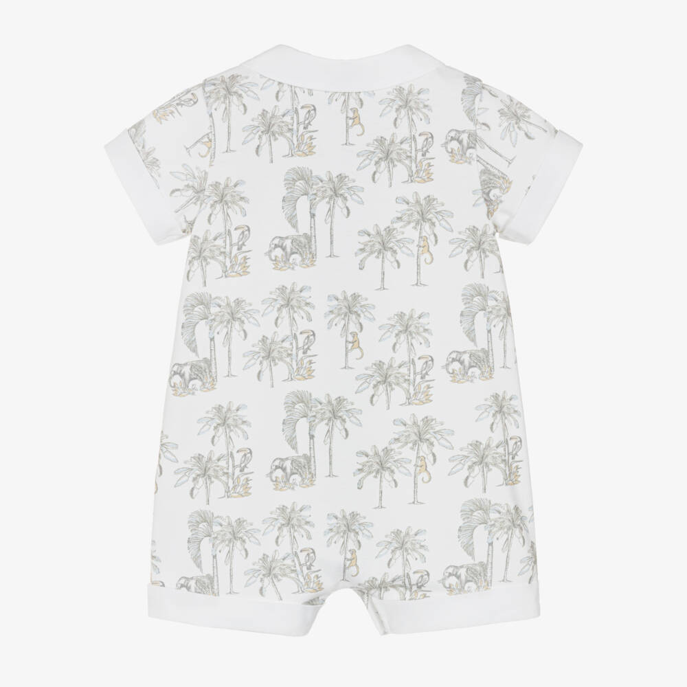Pureté Du... Bébé-Baby Boys White Cotton Shortie with Grey Jungle Print | Childrensalon