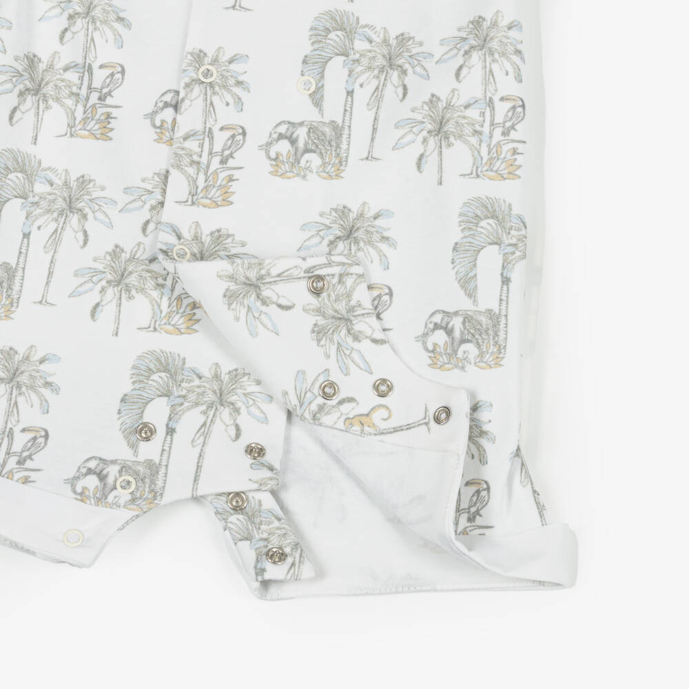 Pureté Du... Bébé-Baby Boys White Cotton Shortie with Grey Jungle Print | Childrensalon