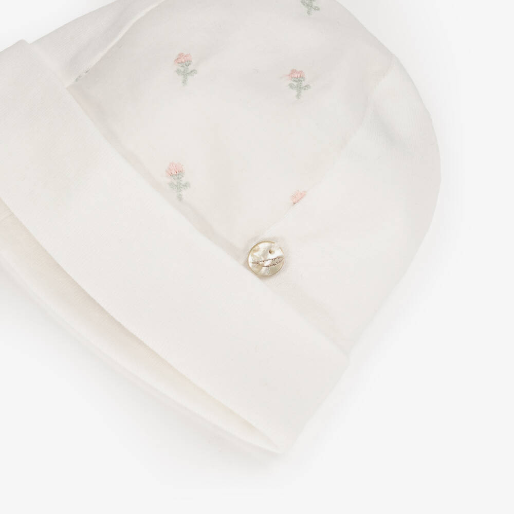 Pureté Du... Bébé-قبعة قطن مطرزة بالورود لون عاجي للبنات الرضع | Childrensalon