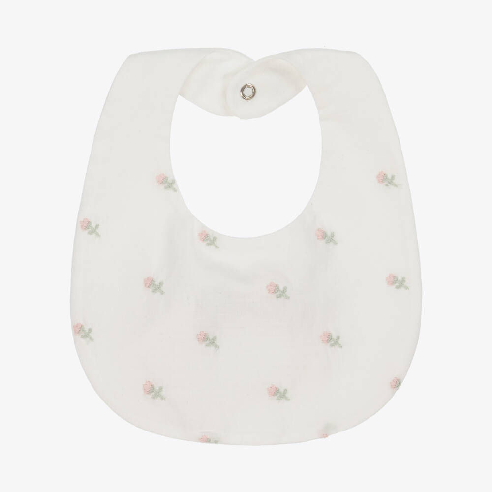 Pureté Du... Bébé-Baby Girls Ivory Embroidered Floral Cotton Bib | Childrensalon