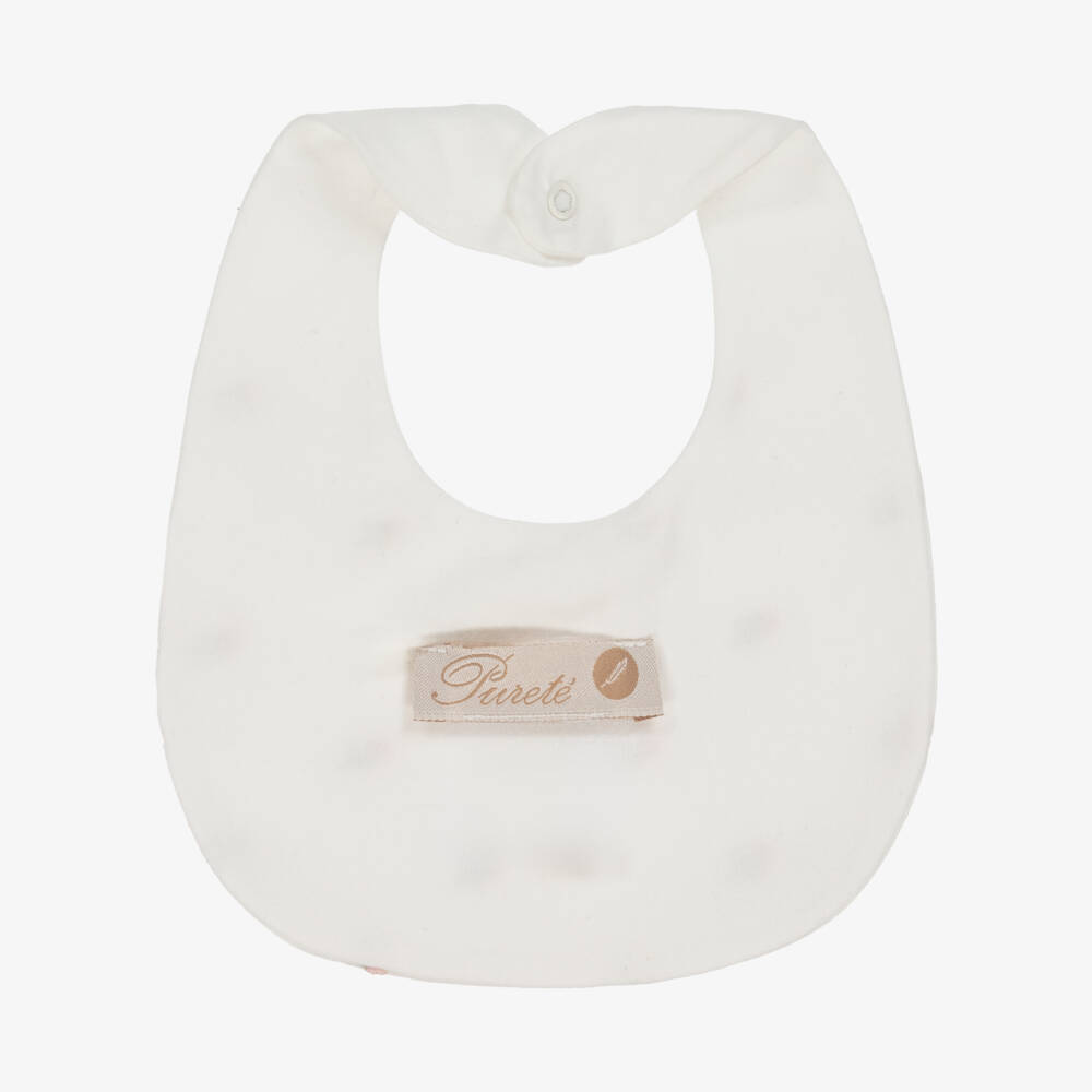 Pureté Du... Bébé-Baby Girls Ivory Embroidered Floral Cotton Bib | Childrensalon