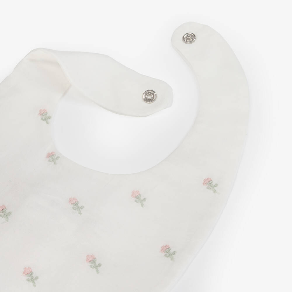 Pureté Du... Bébé-Baby Girls Ivory Embroidered Floral Cotton Bib | Childrensalon