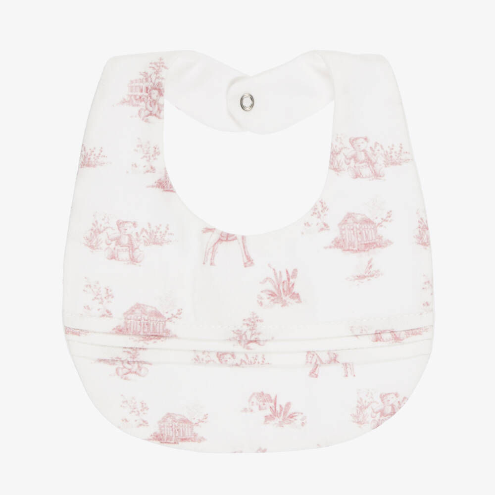 Pureté Du... Bébé-Baby Girls Ivory & Pink Toile De Jouy Bib | Childrensalon