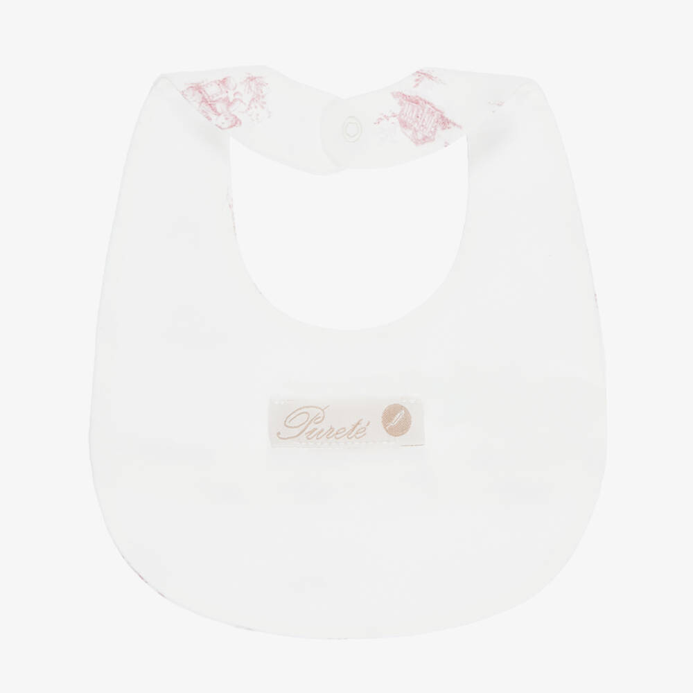 Pureté Du... Bébé-Baby Girls Ivory & Pink Toile De Jouy Bib | Childrensalon