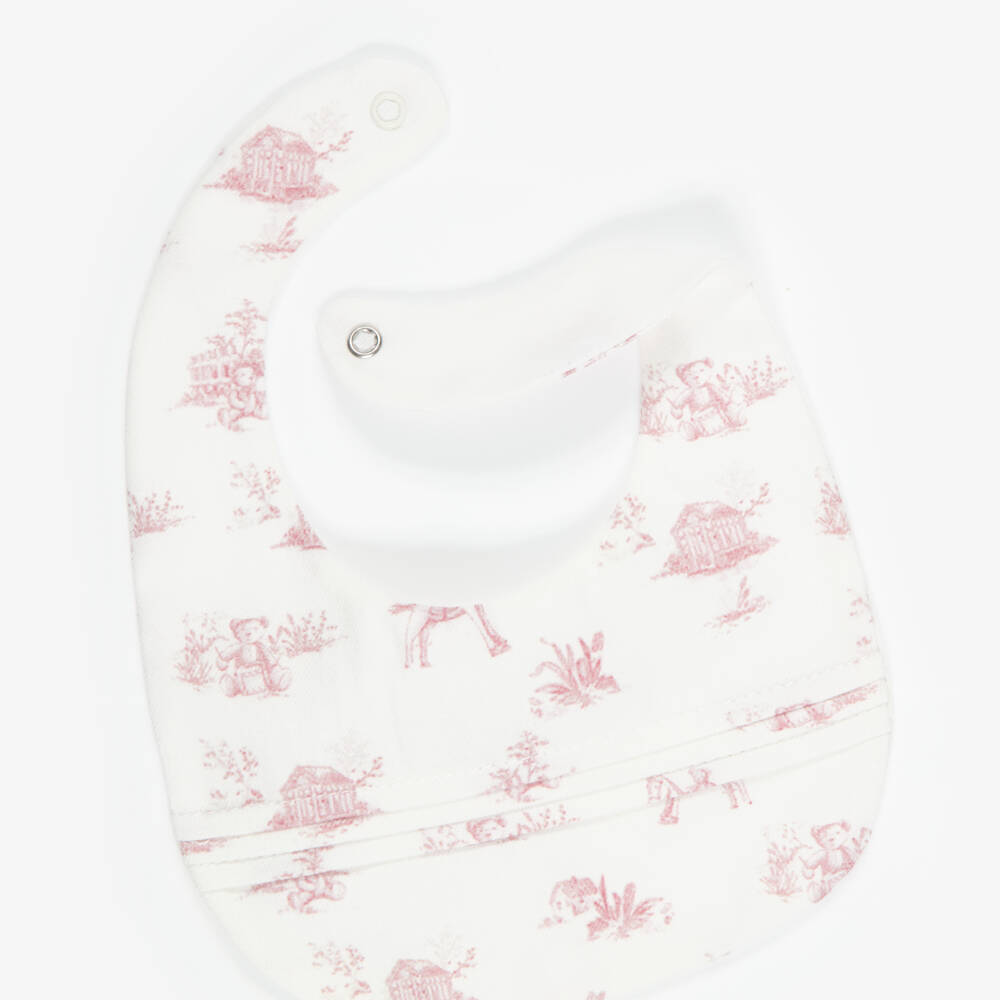 Pureté Du... Bébé-Baby Girls Ivory & Pink Toile De Jouy Bib | Childrensalon