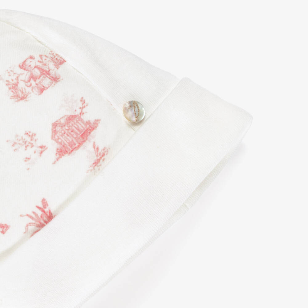 Pureté Du... Bébé-Baby Girls Ivory & Pink Toile De Jouy Layette Hat | Childrensalon
