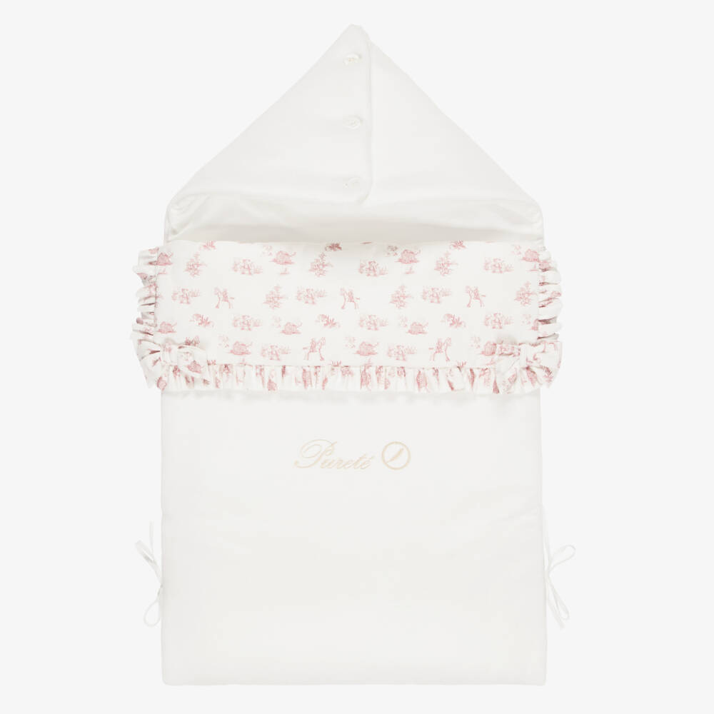 Pureté Du... Bébé-Baby Girls Ivory & Pink Toile De Jouy Nest (86cm) | Childrensalon