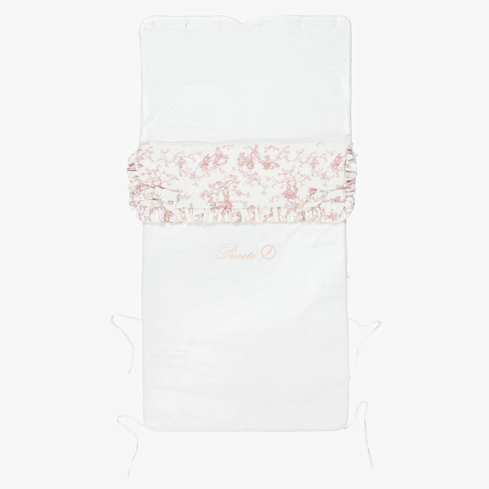 Pureté Du... Bébé-Baby Girls Ivory & Pink Toile De Jouy Velour Nest | Childrensalon